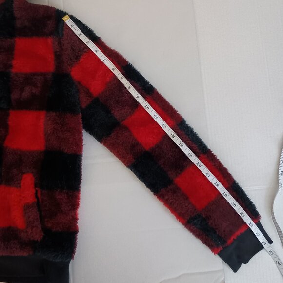 Abercrombie Kids Furry Full Zip Hoodie Red Black Buffalo Plaid Girls 13/14 EUC - Picture 14 of 16